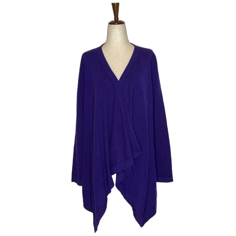 Magaschoni Cashmere Open Cardigan Cascade Waterfall Lightweight Sweater Purple S